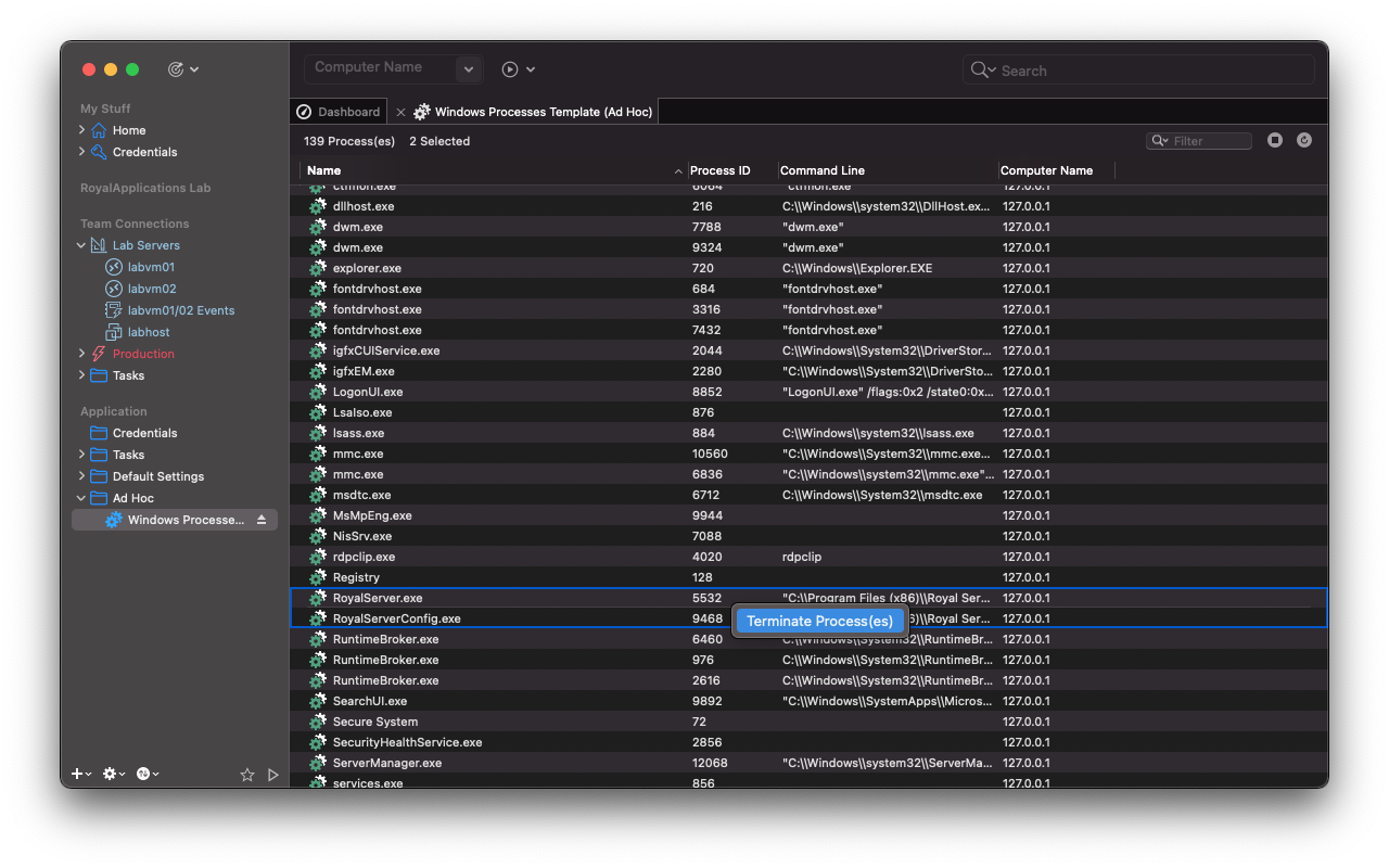 Windows Processes: Terminate multiple processes